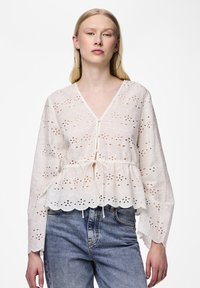 Pieces PCARMORINE LS EMBRODERI TIE - Palaidinė - cloud dancer