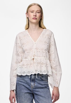 PCARMORINE LS EMBRODERI TIE - Blūze - cloud dancer