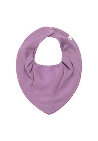 Lila bomullsscarf med tryckknappsstängning och triangulär draperingsdesign, lämplig för spädbarn och småbarn.