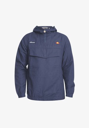Granatowa bluza z kapturem ellesse, z pół zamkiem, przednią kieszenią z klapą, elastycznymi mankietami oraz naszywkami z logo na piersi i kołnierzu.