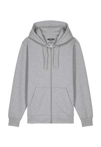 Siva zip-up dukserica napravljena od mekane mješavine pamuka. Sadrži podstavljenu kapu, vezice, prednje džepove i rebraste manžetine za dodatnu udobnost.