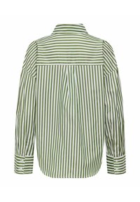 Groen en wit gestreept shirt met lange mouwen, geknoopte manchetten, rugpand en een rechte zoom. Gemaakt van lichtgewicht stof.