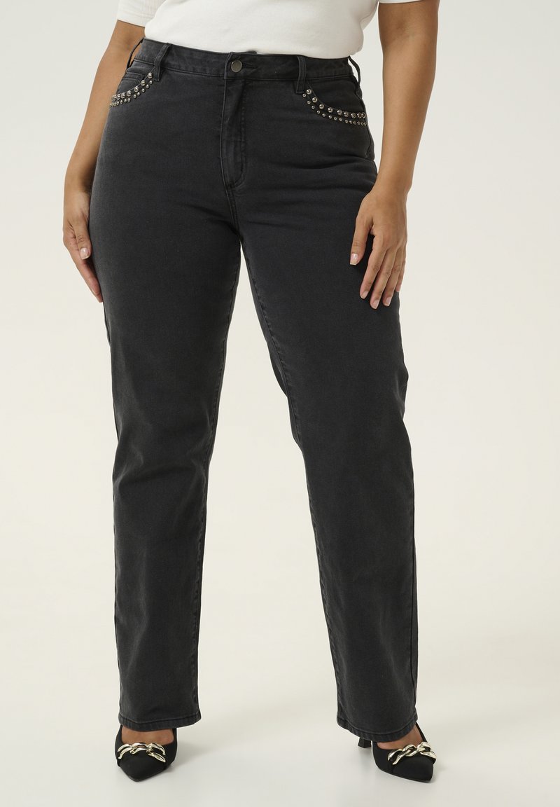 Kaffe Curve KCLOULA HW STRAIGHT - Slim fit jeans - black washed denim