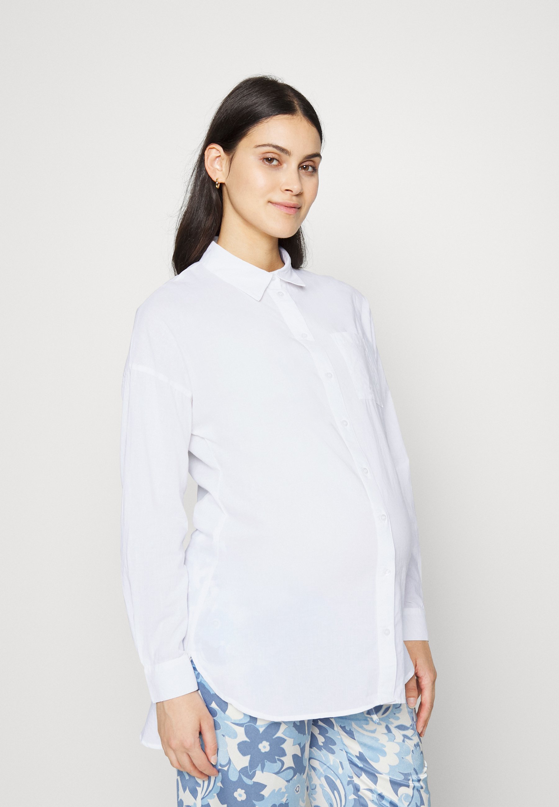 maternity white button down