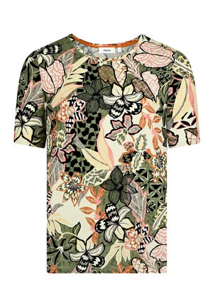 MIT BLUMEN-PRINT - Blouse - khaki white