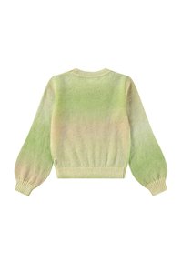Ljusgrön, gradient pullover-tröja med ballongsärmar och ribbad nederkant. Mjuk textur med färgvariationer från gult till grönt.