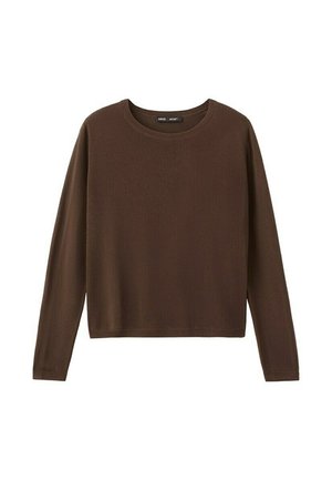 Brauner Pullover mit Rundhalsausschnitt und langen Ärmeln, schlichtes, einfarbiges Design mit geripptem Kragen, Bündchen und Saum.