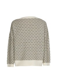 Getextureerde gebreide trui in lichtgrijs met een bakstenen patroon. Crème-kleurige ribgebreide zoom en manchetten. Oversized, relaxte pasvorm met een ronde hals.