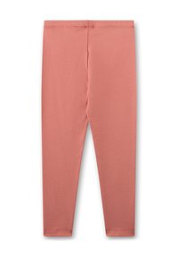 Rosa Baumwollleggings mit nahtlosem, elastischem Bund, schmaler Passform, glatter Textur und ohne sichtbare Muster oder Akzente.