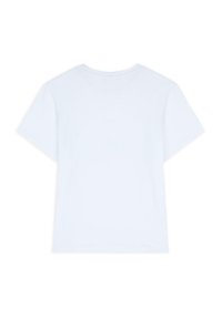 Hvid kortærmet t-shirt med rund hals, lavet af blødt stof, med et ensartet design uden synlige mønstre eller detaljer.