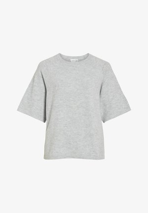 Gray short-sleeved t-shirt made of soft fabric. Features a round neckline, loose fit, and minimalist design without patterns or accents.