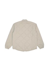 Giacca imbottita beige con un motivo a rombi trapuntati, colletto a coste e polsini elasticizzati. Vestibilità semplice e rilassata con orlo dritto.
