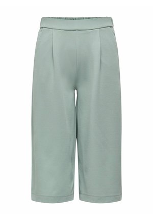 Lys grønne knælange shorts med elastisk talje, plisseringer foran og en glat overflade. Uden lommer eller ekstra hardware.