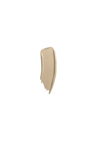 Vloeibare foundation swatch in een lichtbeige tint, met een zachte, glanzende textuur en een iets taps toelopende, gebogen rand.