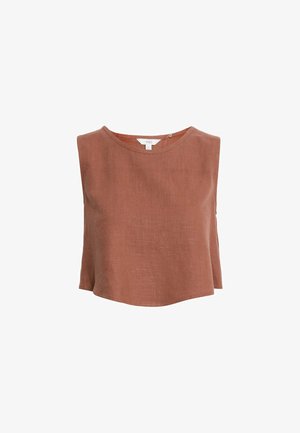 Roodachtige linnen mouwloze top met een ronde halslijn, een relaxed fit en zijsplitten, met minimale stiksels voor een nette afwerking.