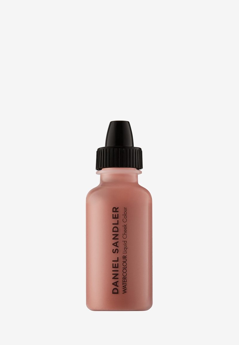 Lille frostet flaske med sort dråbetud, der indeholder Daniel Sandler Watercolour Liquid Cheek Colour i en blød pink nuance.