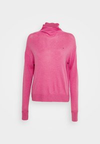 Roze coltrui met lange mouwen, geribbelde manchetten en zoom. Gemaakt van zachte, gestructureerde stof. Heeft een klein logo op de borst.