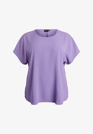 Trumpomis rankovėmis levandų spalvos viršus iš tekstūruotos medžiagos, suapvalintu kaklu ir laisvo silueto. Minkštas, lengvas dizainas, tinkamas kasdieniam dėvėjimui.