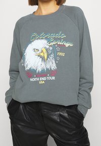 Šedá mikina s motivem orla a nápisy "Colorado Springs 1992" a "North End Tour USA" v barevném potisku. Dlouhé rukávy, kulatý výstřih.