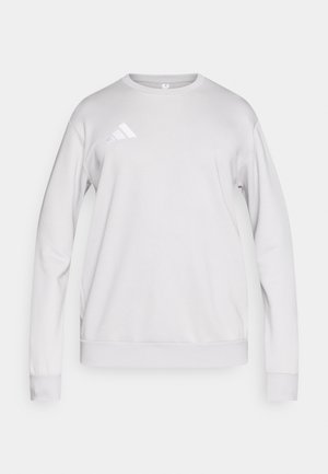 Ανοιχτό γκρι φούτερ από μαλακό ύφασμα, με στρογγυλή λαιμόκοψη, μακριά μανίκια, ριμπ μανσέτες και λευκό λογότυπο στο επάνω αριστερό μέρος.