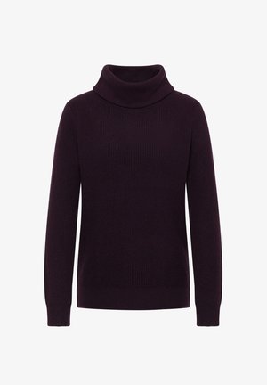 Maglione a collo alto viola in tessuto a coste, con maniche lunghe e una vestibilità rilassata. Design semplice senza hardware o dettagli visibili.