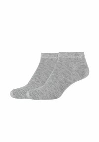 Grå ankelstrømper lavet af et blødt, strækbart materiale. Simpelt design med en glat tekstur og ribbede manchetter.