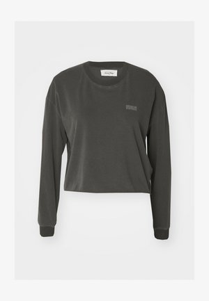 Felpa nera a maniche lunghe e corta, realizzata in tessuto morbido. Presenta un colletto rotondo e un piccolo logo "American Vintage" sul petto.