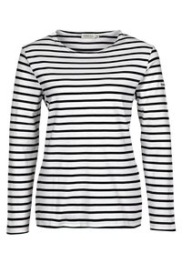 Långärmad randig skjorta i vitt och svart. Har en rund hals, mjukt tyg och en logotypdetalj på vänster ärm.