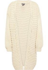 Gebreid vest in offwhite. Heeft een losse pasvorm met brede mouwen en een gestructureerd patroon. Open voorkant zonder sluitingen.