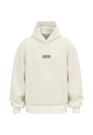 Crèmekleurige capuchonsweatshirt met voorzak en klein zwart "JAKO Sport" logo in het midden van de borst.