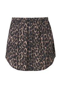 Leopardprint shirt met een elastische tailleband, korte mouwen, knoopsluiting aan de voorkant en een gebogen zoom. Gemaakt van lichtgewicht stof.
