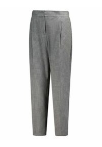 Pantalon à carreaux gris et noir avec une coupe décontractée, comprenant des plis sur le devant et des poches latérales. Fabriqué en tissu léger.