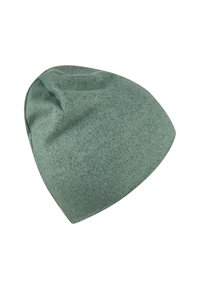 Green felt beanie hat with a soft texture and slouchy design, featuring a slightly tapered shape and subtle crease detail.