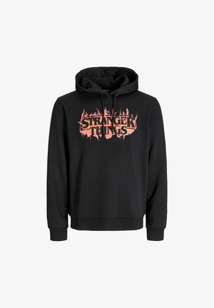 Schwarze Hoodie aus Baumwollmischung, mit einem großen "Stranger Things"-Logo in orange- und gelbtönigen Flammen-Design. Verstellbare Kapuze mit Kordelzug.