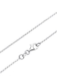 Silberne Kettenhalskette mit einem Karabinerhaken, die kleine runde Glieder aufweist. Mit "925" gekennzeichnet, was auf Sterlingsilber hinweist.