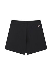 Zwarte shorts met een comfortabele elastische tailleband, voorzien van een klein, gekleurd logo aan de linkerkant. Gemaakt van zachte, lichtgewicht stof.