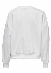 Sweat-shirt blanc uni à col rond, manches longues, poignets et taille côtelés, vu de dos.
