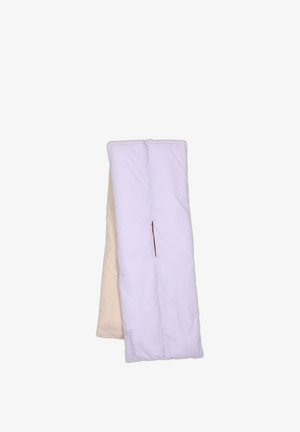 Világoskék és bézs színű hálózsák sima felülettel; cipzáros nyitással és a márka logójával a külső oldalán.