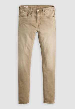 Beige denim jeans met een slim fit, vijf zakken en een klassieke knoopsluiting. Heeft subtiele whiskeringen en minimale stikseldetails.