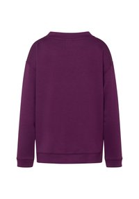 Lila Sweatshirt mit lässiger Passform, bietet einen weiten Rundhalsausschnitt, überschnittene Schultern und gerippte Bündchen sowie Saum. Glatte Stofftextur.