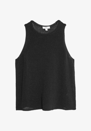 Schwarzes gestricktes Tanktop mit lockerer Passform, ärmellosem Design und rundem Ausschnitt. Verfügt über ein strukturiertes Muster und subtile Saumdetails.