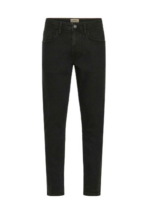 Schwarze Slim-Fit-Jeans aus Denim mit Knopfverschluss, fünf Taschen und einem klaren, minimalistischen Design.