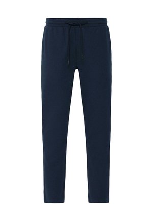 Pantaloni della tuta blu navy con elastico in vita e coulisse nera, design a gamba dritta, senza loghi o motivi visibili.