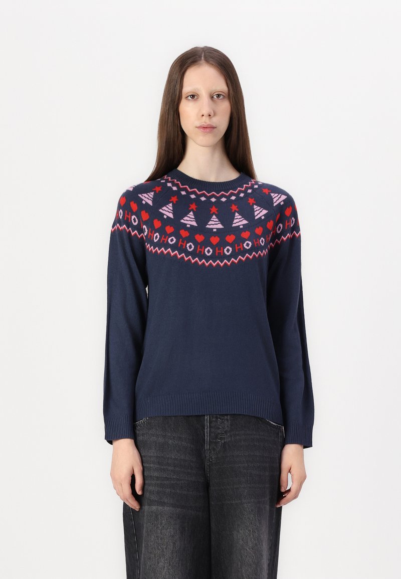 VILA VISANTA CHRISTMAS - Pulover - navy blazer/pink/red