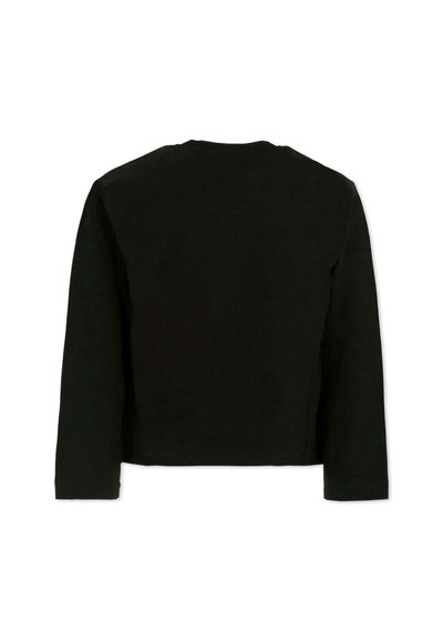 Zwart longsleeve shirt van katoen. Heeft een ronde halslijn en een cropped silhouette zonder zichtbare patronen of versieringen.