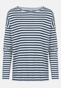 Langsleeve top in marineblauw en witte strepen, met een ronde halslijn en een ontspannen pasvorm. Gemaakt van zacht materiaal met een gladde textuur.