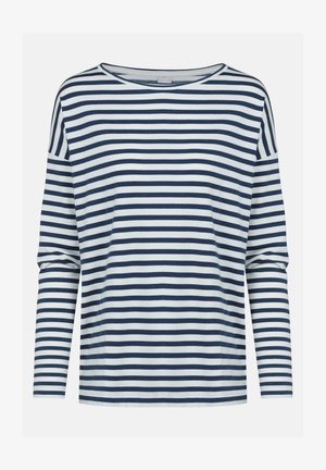 Langsleeve top in marineblauw en witte strepen, met een ronde halslijn en een ontspannen pasvorm. Gemaakt van zacht materiaal met een gladde textuur.