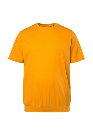 Camiseta de manga corta con cuello redondo en un color amarillo vibrante. Tejido suave con un dobladillo ligeramente elástico. Presenta un logotipo sutil en la parte frontal.