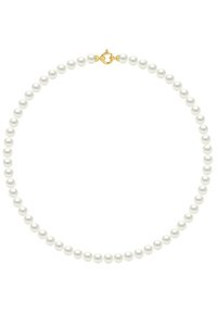 Collier en perles blanches constitué de perles sphériques uniformes, avec un fermoir en or. Surface lisse et brillante avec un design classique.