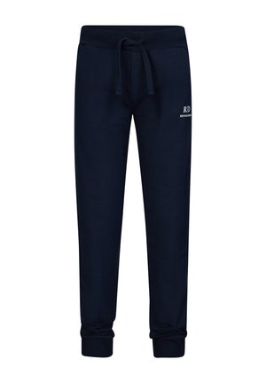 Donkerblauwe sweatpants van zachte katoen, met een elastische tailleband en verstelbare trekkoord en aansluitende boorden. Klein logo op de voorkant.